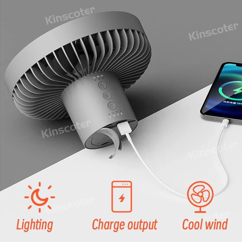 10000mAh 4000mAh Camping Fan Rechargeable Desktop Portable Circulator Wireless Ceiling Electric Fan with Power Bank LED Lighting - Image 6