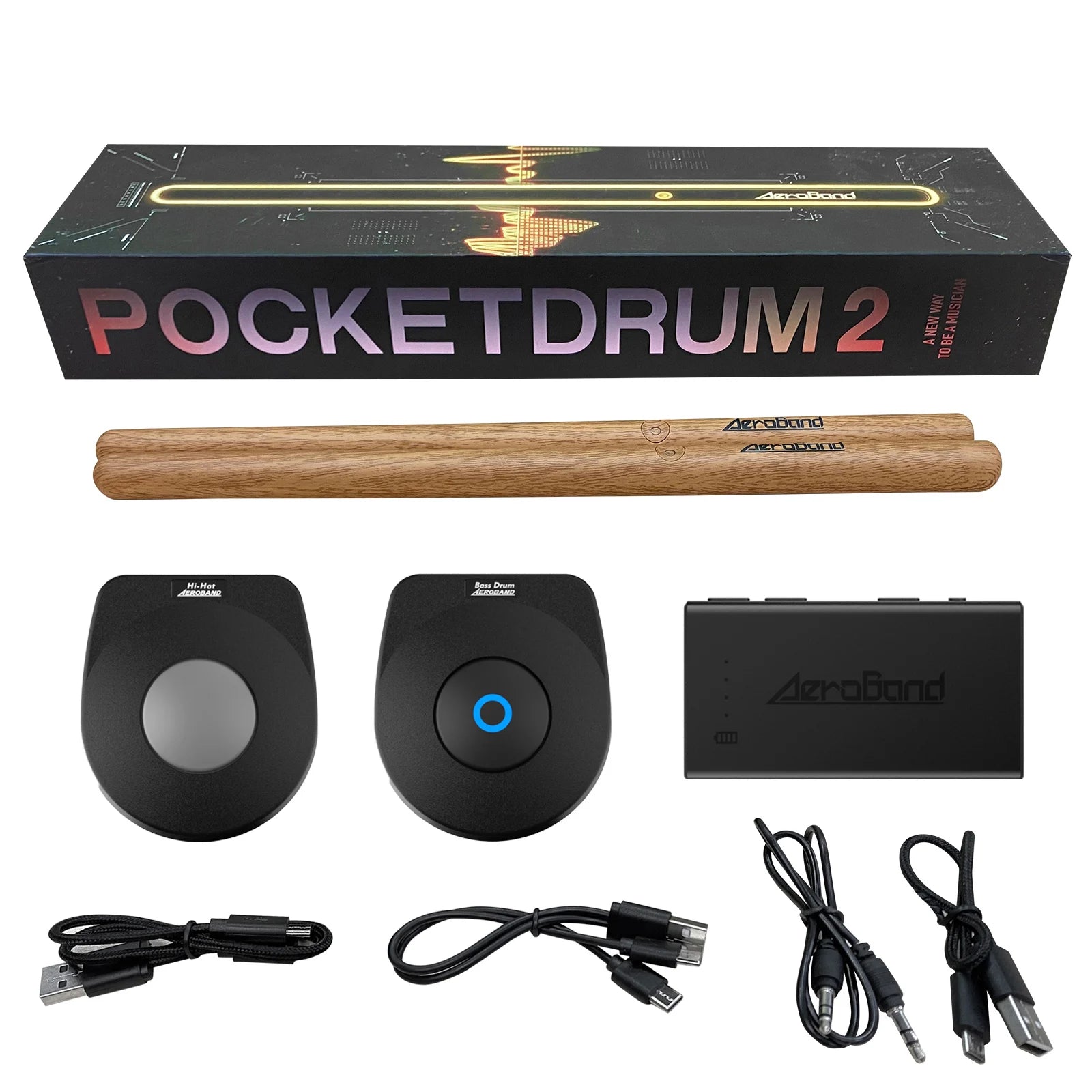 AeroBand PocketDrum 2 PLUS Somatosensory Digital Electronic Air Drum Stick Set Drumsticks & Foot Pedals & Bluetooth Adapter - Image 4