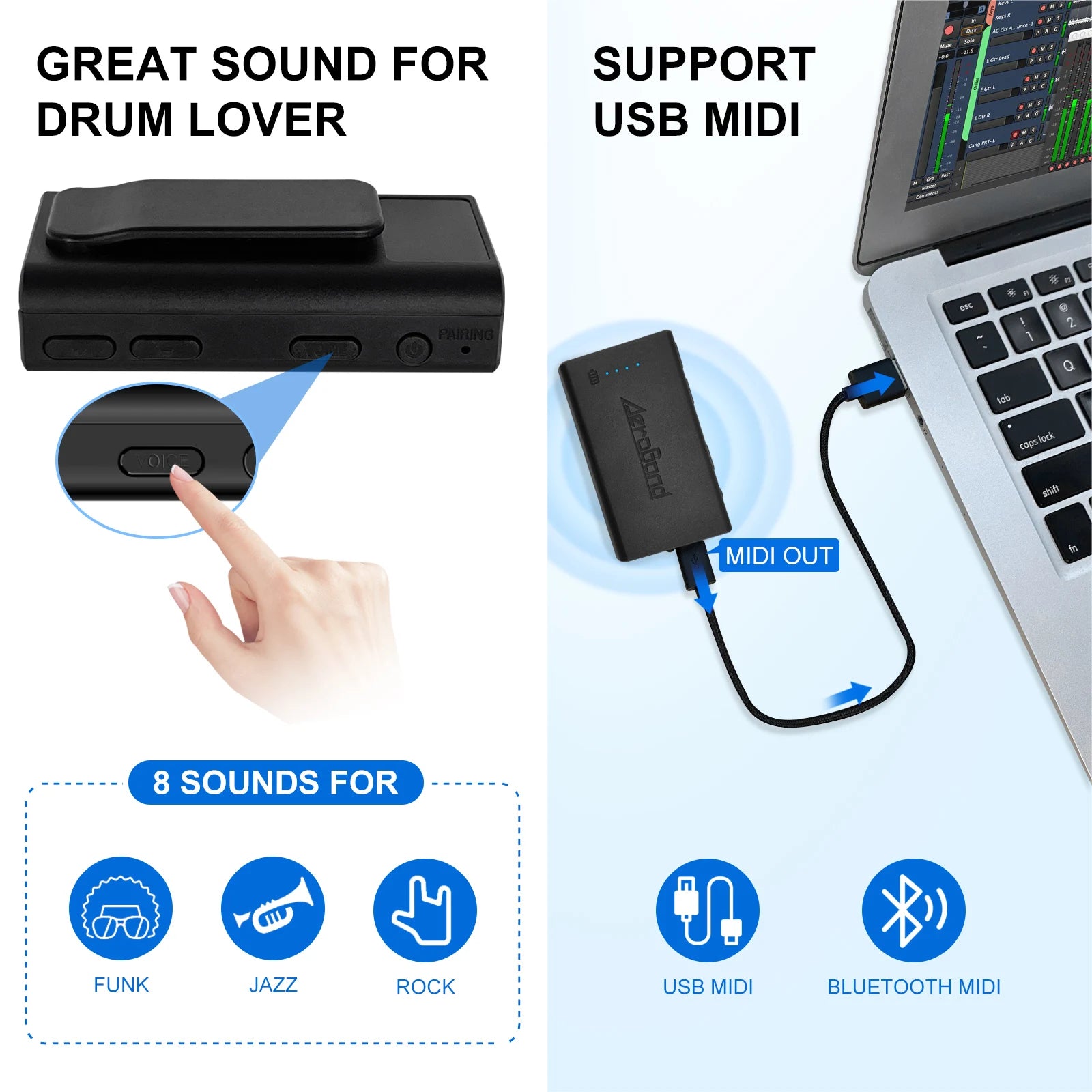 AeroBand PocketDrum 2 PLUS Somatosensory Digital Electronic Air Drum Stick Set Drumsticks & Foot Pedals & Bluetooth Adapter - Image 7