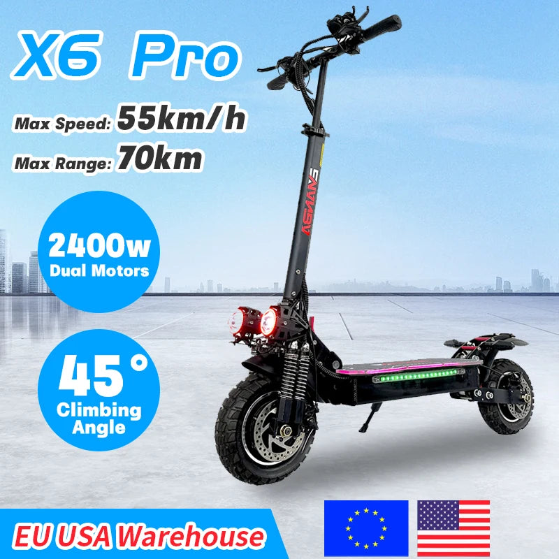 EU Dual Motor Electric Scooter, Foldable Scooter, Max Speed 55km, 10Inch Max Mileage, 70km, H, 2400W - Image 6