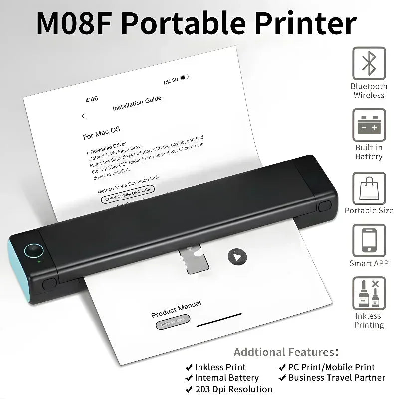 M08F A4 Portable Thermal Printer 8.26x11.69 A4 Thermal Paper Wireless Mobile Travel Printer Android iOS Laptop Printer - Image 3