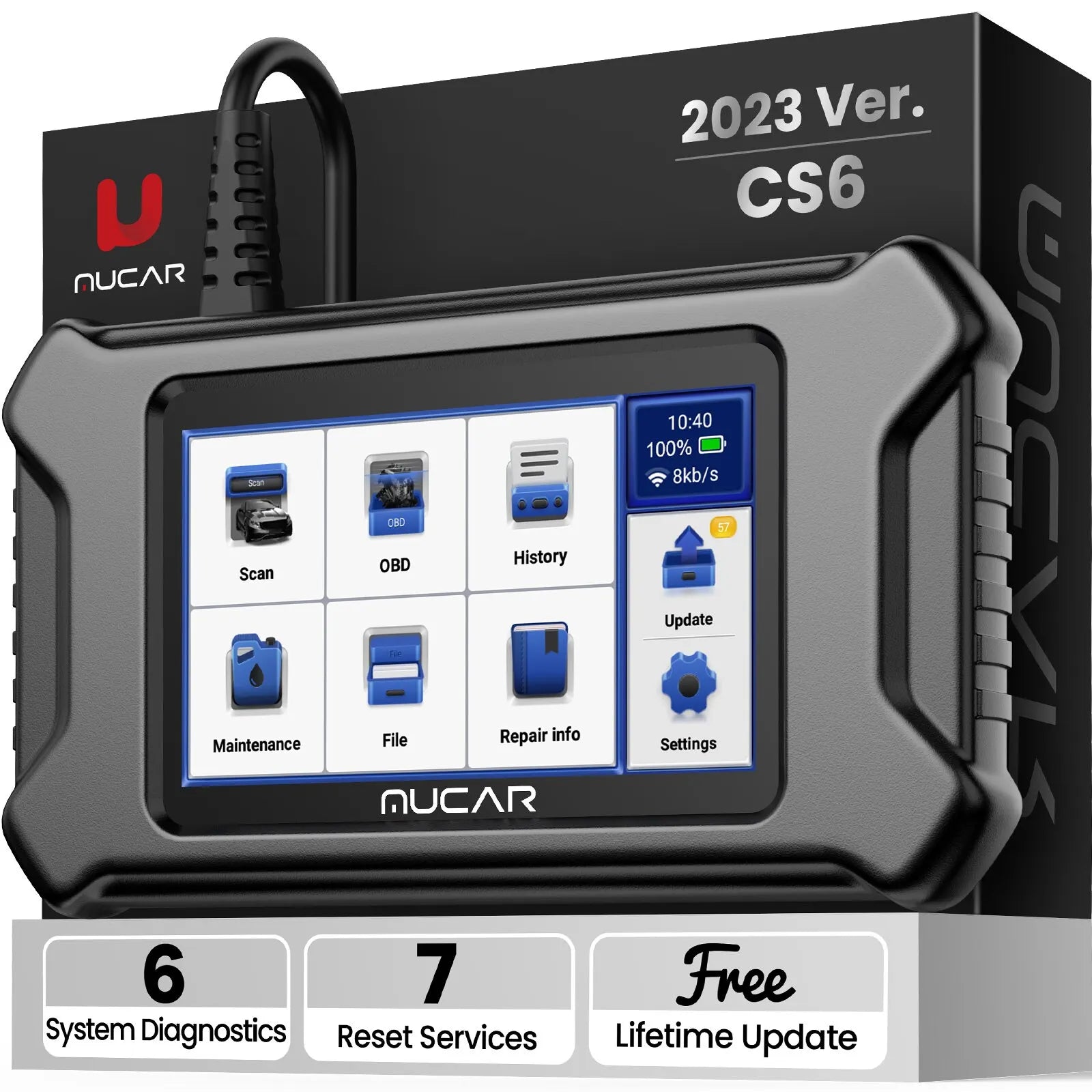 MUCAR CS6 Automotive Scanner Car Diagnostic Tool ABS SRS TCM ECM TPMS 6 System Code Read Oil Brake 7 Reset Lifetime Free Update - Image 3