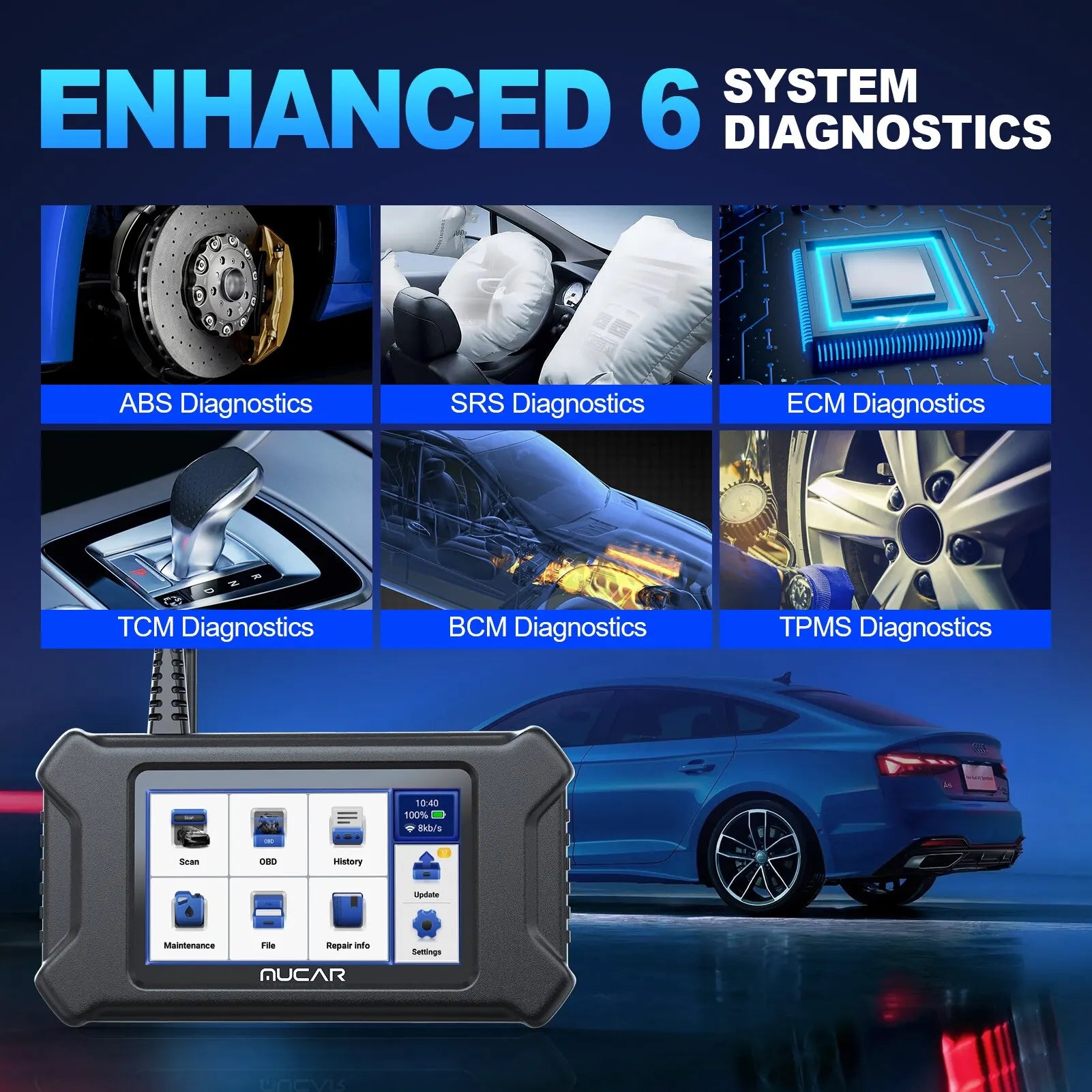 MUCAR CS6 Automotive Scanner Car Diagnostic Tool ABS SRS TCM ECM TPMS 6 System Code Read Oil Brake 7 Reset Lifetime Free Update - Image 4