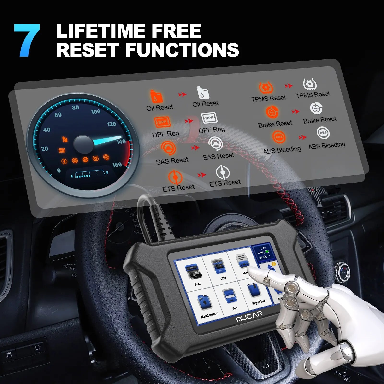 MUCAR CS6 Automotive Scanner Car Diagnostic Tool ABS SRS TCM ECM TPMS 6 System Code Read Oil Brake 7 Reset Lifetime Free Update - Image 5