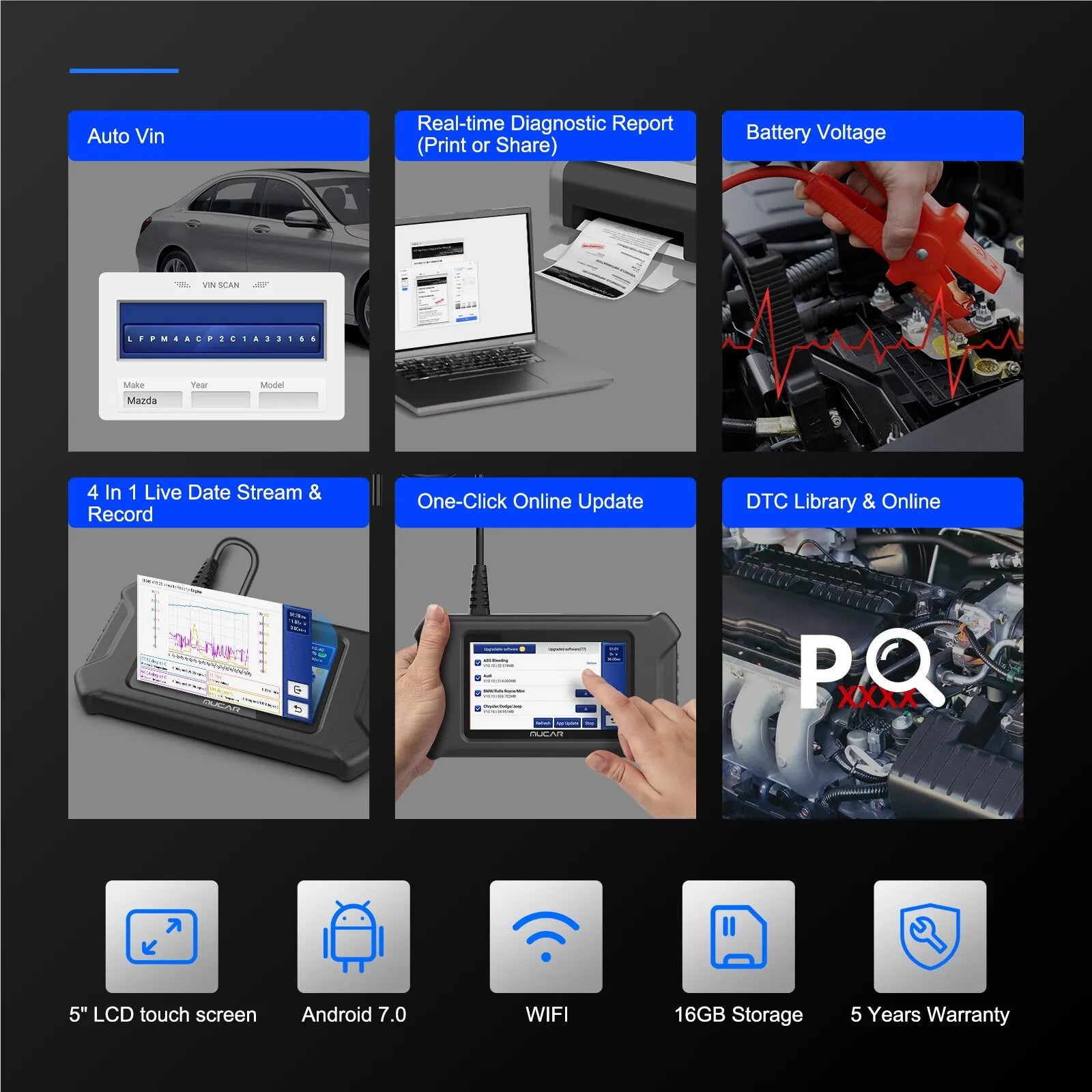 MUCAR CS6 Automotive Scanner Car Diagnostic Tool ABS SRS TCM ECM TPMS 6 System Code Read Oil Brake 7 Reset Lifetime Free Update - Image 8