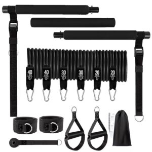 Portable Pilates Bar Set with Resistance Bands for Home Fitness - Total Body Workouts, Chest Expansion, Back Training, and Body Stretch