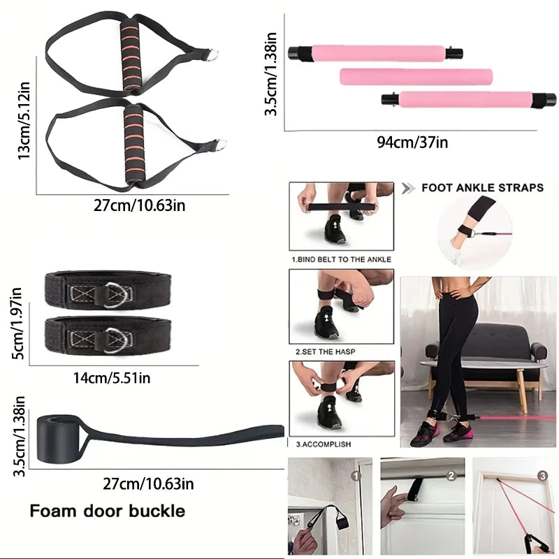 Portable Pilates Bar Set with Resistance Bands for Home Fitness - Total Body Workouts, Chest Expansion, Back Training, and Body Stretch - Image 5
