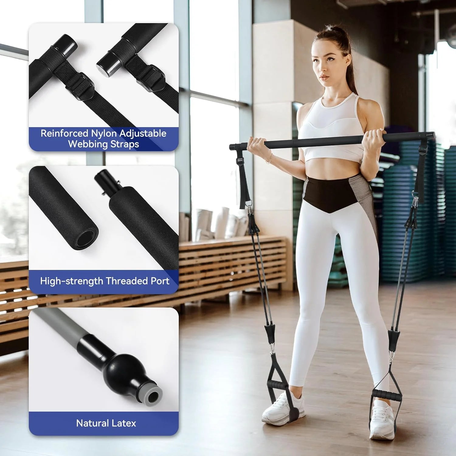 Portable Pilates Bar Set with Resistance Bands for Home Fitness - Total Body Workouts, Chest Expansion, Back Training, and Body Stretch - Image 8