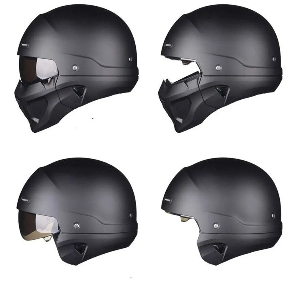 Retro Capacete Detachable For Motorcycle Bike Quick Release ABS Open Helmet Full Face Matte Black Modular Classic Professional - Image 3