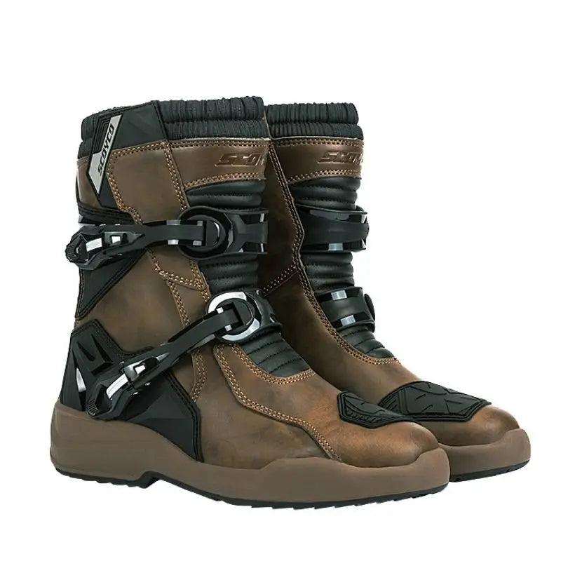 Scoyco Enduro Motorcycle Boots Man Waterproof Motorcyclist Shoes Brown Leather Motocross Boots Anti-slip Motorcycle Accessories - Image 4