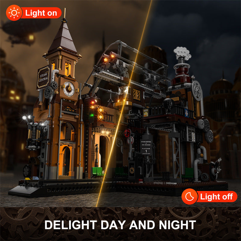Steampunk Train Station Building Blocks Light Puzzle Model Toys - Image 4