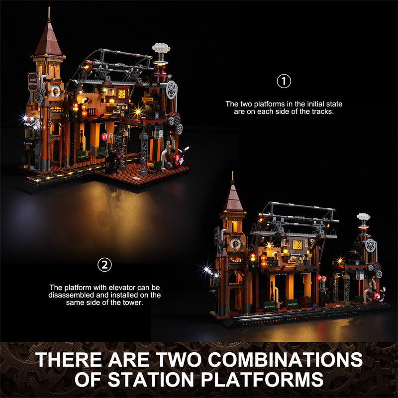 Steampunk Train Station Building Blocks Light Puzzle Model Toys - Image 5