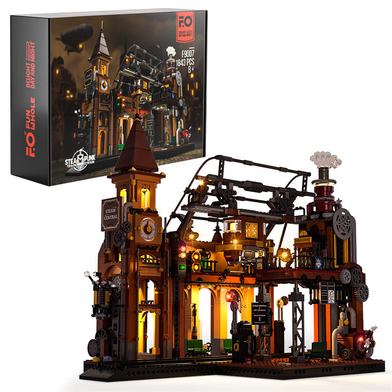 Steampunk Train Station Building Blocks Light Puzzle Model Toys - Image 6