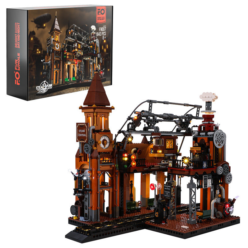 Steampunk Train Station Building Blocks Light Puzzle Model Toys - Image 7