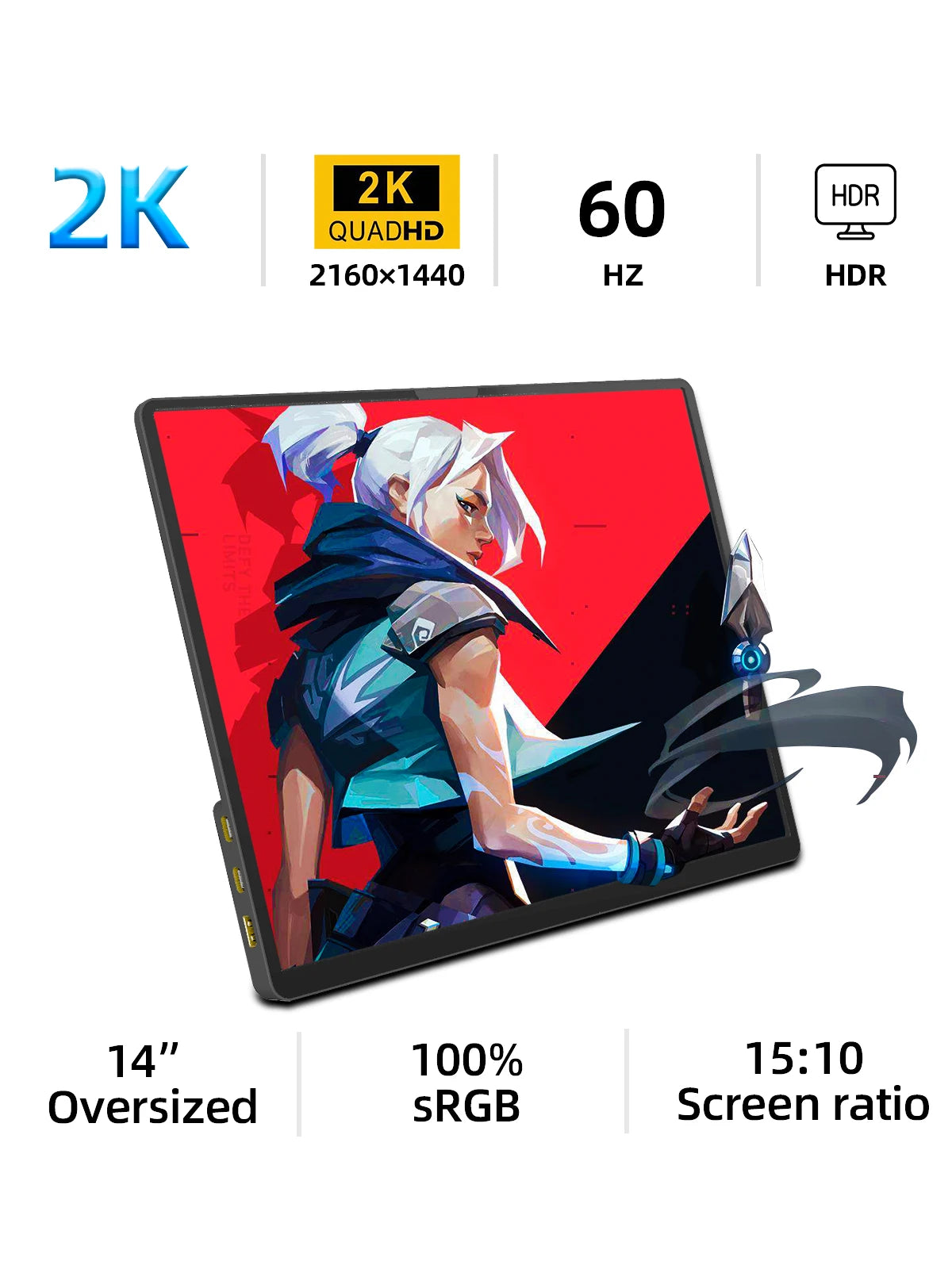 ZSUS 2160*1440 14-inch 2K Portable Monitor 60HZ For Laptop XBox PS4 / 5 Switch TV Box Cell Phone PC Extension Mobile - Image 2