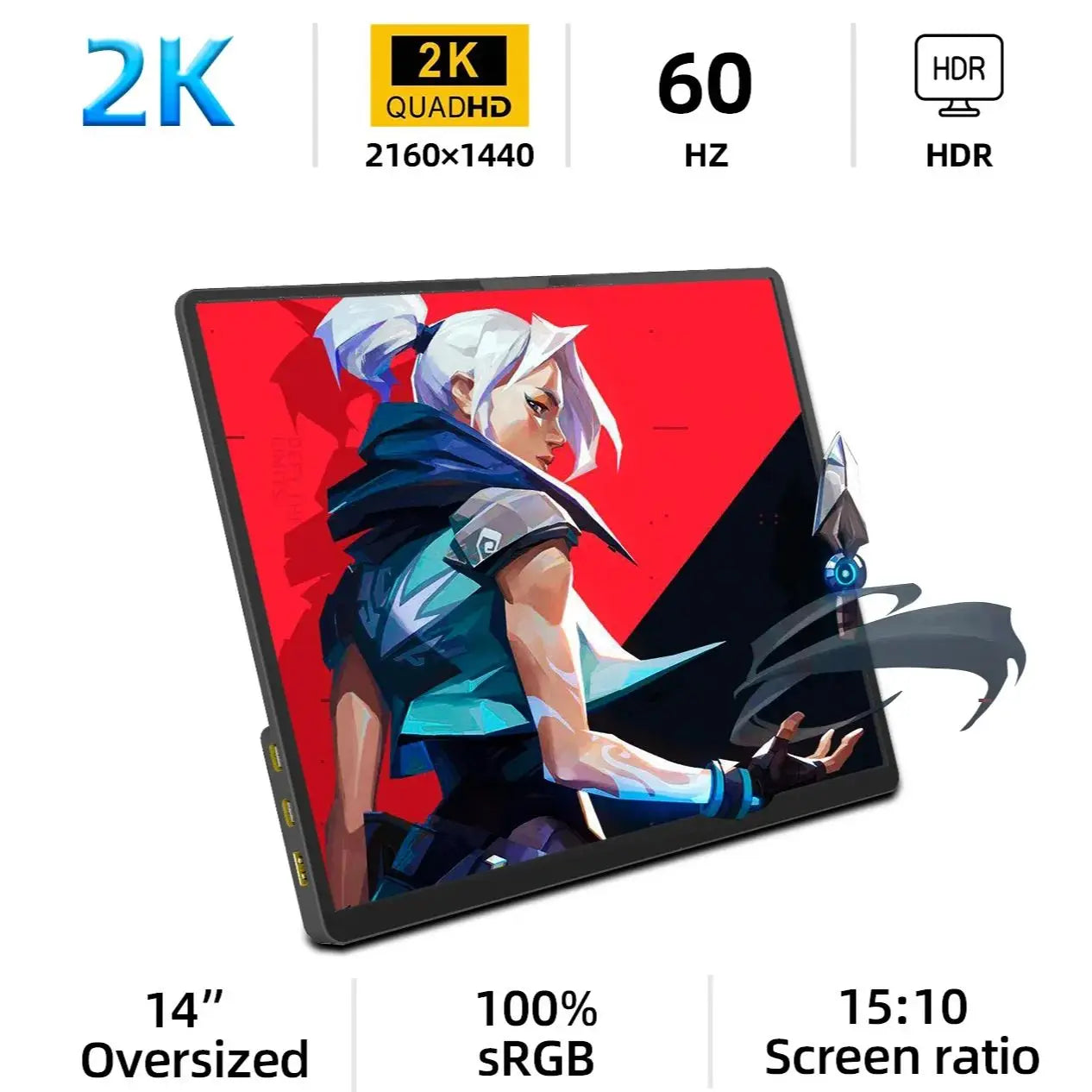 ZSUS 2160*1440 14-inch 2K Portable Monitor 60HZ For Laptop XBox PS4 / 5 Switch TV Box Cell Phone PC Extension Mobile - Image 3