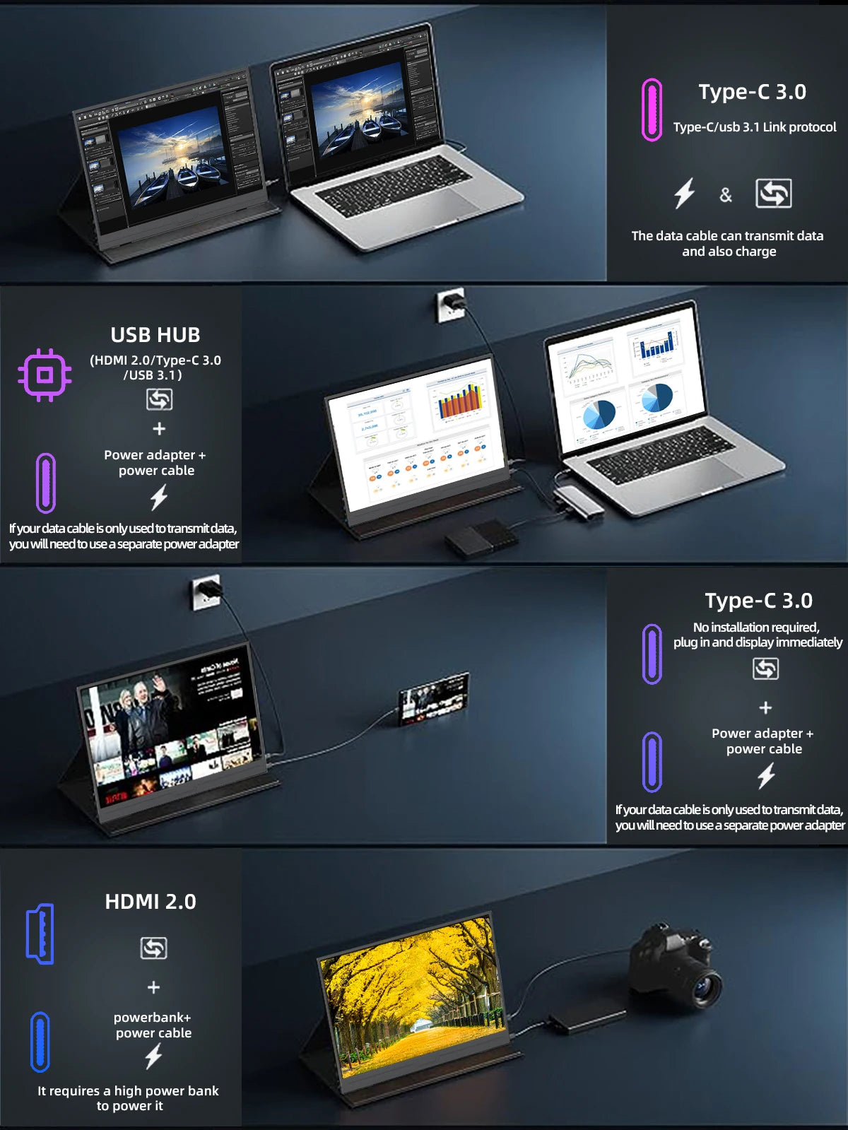 ZSUS 2160*1440 14-inch 2K Portable Monitor 60HZ For Laptop XBox PS4 / 5 Switch TV Box Cell Phone PC Extension Mobile - Image 8